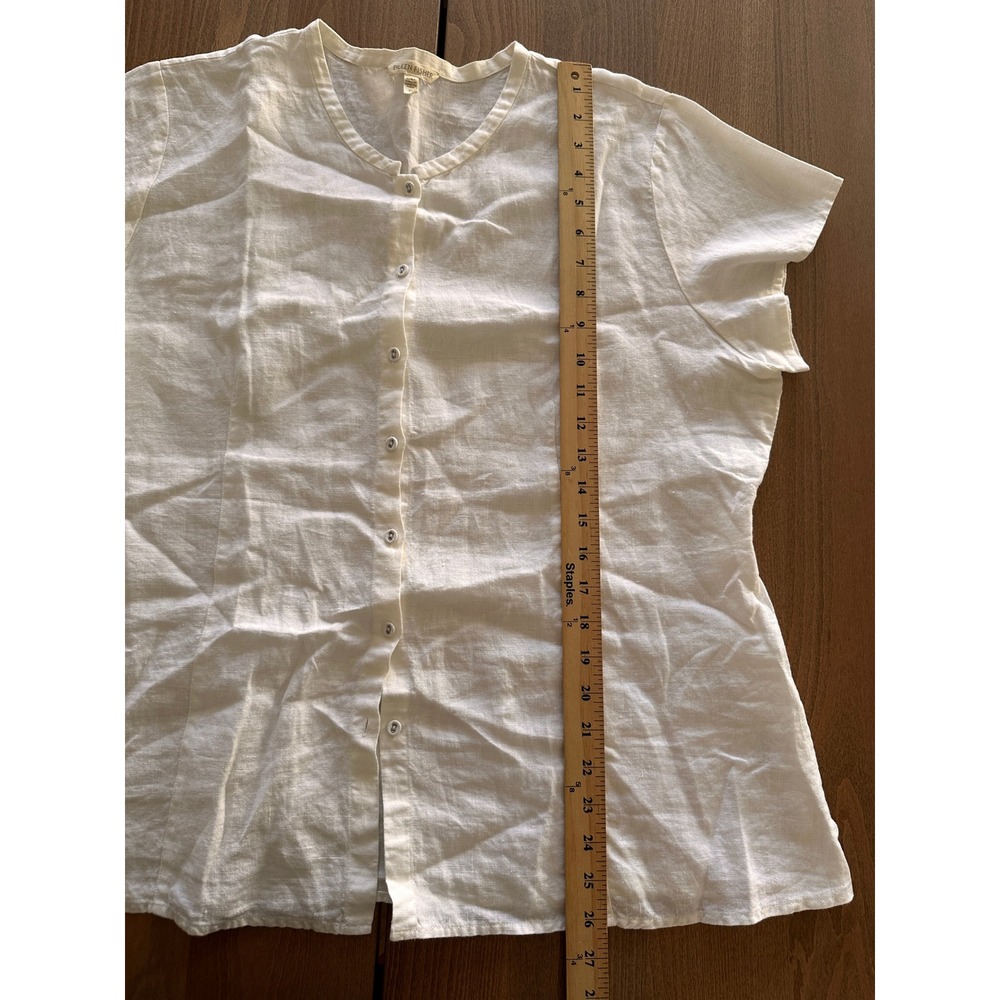 Eileen Fisher Womens XL White 100% Linen Short Sleeve Button Up Blouse Top - Picture 5 of 8
